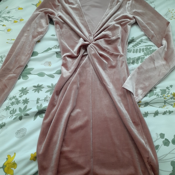 ❤ H&M Pink Velvet Bodycon Wrap Dress XS - Picture 3 of 5